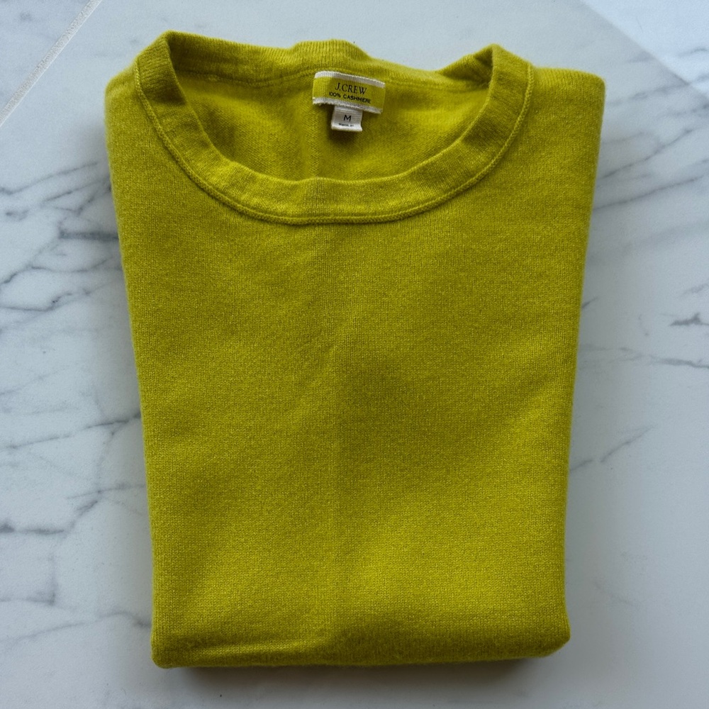 J. Crew 100% cashmere Short Sleeve Sweater Tee burnished citron - Picture 5 of 9